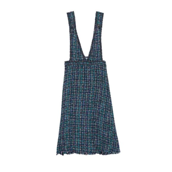 Zara Overall Tweed Deep-V Midi Maximalism Dress Size Extra Small - Picture 12 of 13